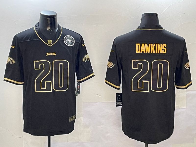 Men Philadelphia Eagles #20 Dawkins Black Gold Throwback 2024 Nike Limited NFL Jersey style 2